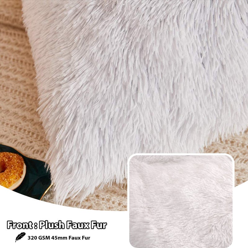LIFEREVO 2 Pack Faux Fur Pillow Shams,Shaggy Plush Home Decorative Luxury Series Super Soft Furry Pillow Case with Zipper Closure for Home Sofa Couch Decoration,Standard (White,20"x26") - Image 3